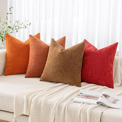 MIULEE Pack of 2 Christmas Decorative Throw Pillow Covers Soft Chenille Throw Pillows Solid Textured Euro Cushion Covers for Couch Sofa Bedroom Living Room 22x22 Inch, Red