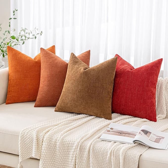 MIULEE Pack of 2 Christmas Decorative Throw Pillow Covers Soft Chenille Throw Pillows Solid Textured Cushion Covers for Couch Sofa Bedroom Living Room 20x20 Inch, Red