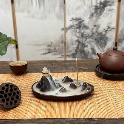 Backflow Incense Burner,Incense Holder,Ceramic Incense Burner with 20 Backflow Incense Cones,Tweezers and Brush
