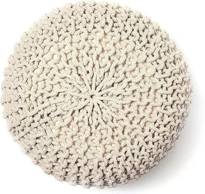 REDEARTH · Round Pouf Ottoman - Hand Knitted Cable Boho Poof Home Décor Pouffe Circular Footrest for Living Room - Nursery - Bedroom - Lounge 100% Cotton (19.5"x19.5"x14") - Ivory, Set of 2