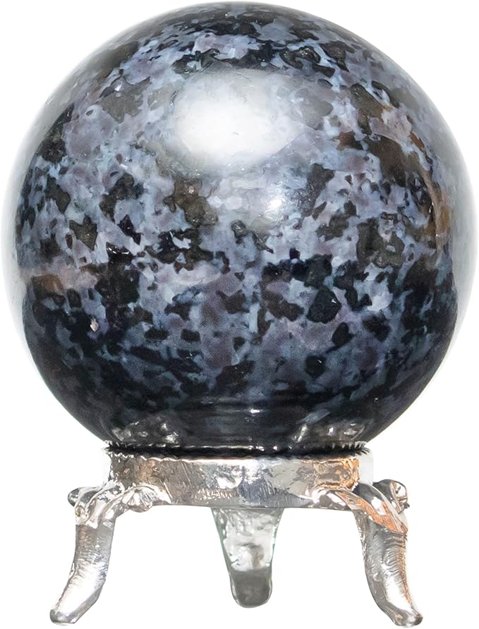 Crocon 45mm Indigo Gabbro Stone Sphere Ball with Metal Stand 1400+ Carats Gemstone Ball Healing Sphere Sculpture Figurine for Fengshui Divination Home Decoration Photography Crystal Sphere