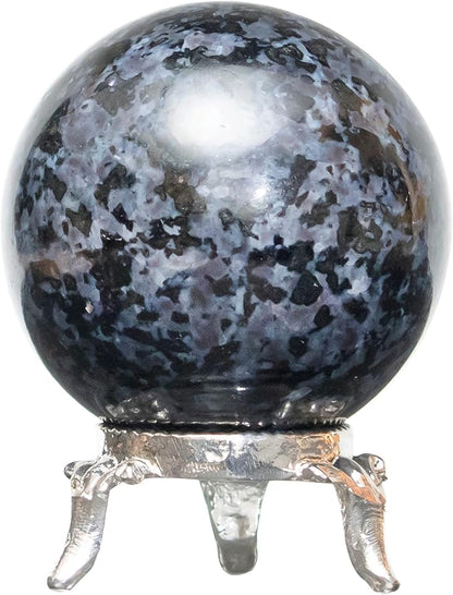Crocon 45mm Indigo Gabbro Stone Sphere Ball with Metal Stand 1400+ Carats Gemstone Ball Healing Sphere Sculpture Figurine for Fengshui Divination Home Decoration Photography Crystal Sphere