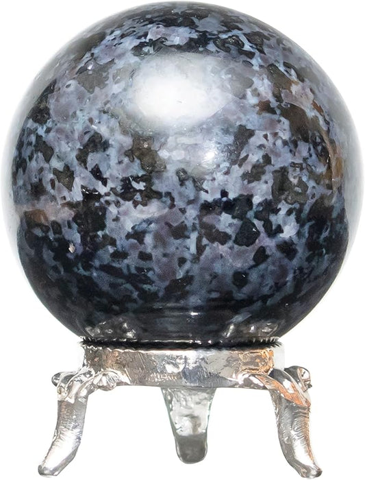 Crocon 45mm Indigo Gabbro Stone Sphere Ball with Metal Stand 1400+ Carats Gemstone Ball Healing Sphere Sculpture Figurine for Fengshui Divination Home Decoration Photography Crystal Sphere