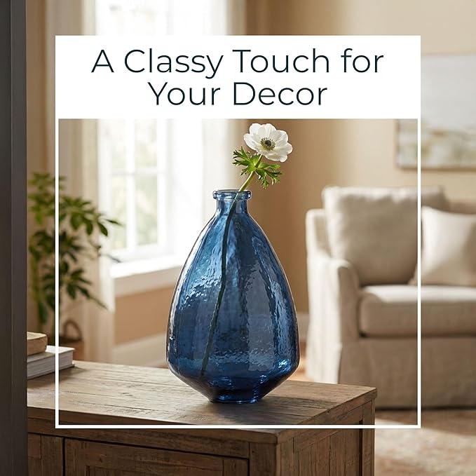 Opaque Glass Vase – Solid Modern Decorative Accent – Elegant Home Decor Centerpiece for Living Room, Bedroom, Office, or Entryway – Handcrafted Glass Flower Vase for Table or Floor – 19", Blue