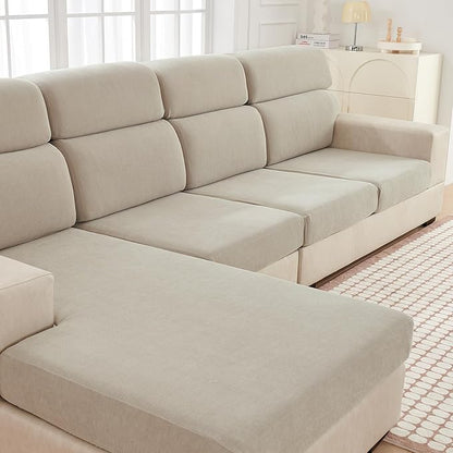 Large Chaise Cushion Cover, Non-Fuzzy Chenille Couch Covers with Clean Look for Sectional or L Shaped Sofa Chaise, Fits Left or Right Side, Durable Lounge Seat Protector (1 Piece, Light Grey)