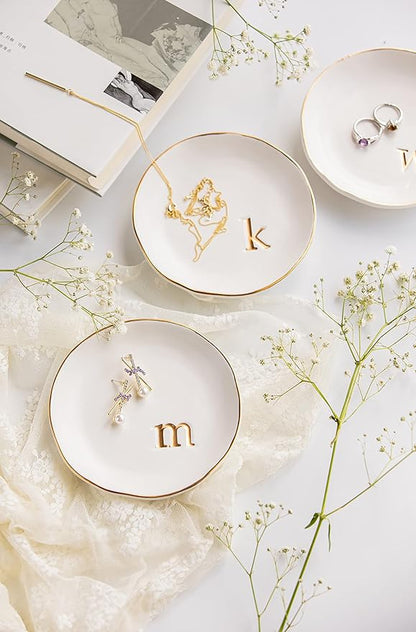 COLLECTIVE HOME - Ceramic Jewelry Tray, Decorative Trinket Dish for Rings Earrings Necklaces Bracelet Watch Keys, Birthday Mother's Day Christmas Gift for Women, 4.75", White Surface (L)