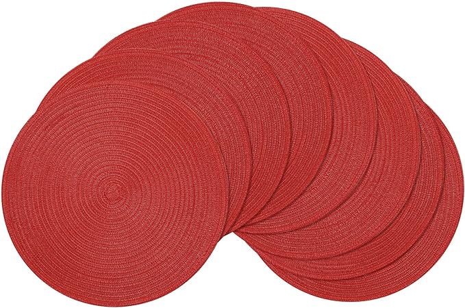 SHACOS Round Braided Placemats Set of 8 Washable 15 inch Round Table Mats Non Slip Woven Place Mats for Christmas Holiday Dining Table Decor (Red, 8)