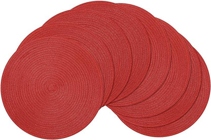 SHACOS Round Braided Placemats Set of 8 Washable 15 inch Round Table Mats Non Slip Woven Place Mats for Christmas Holiday Dining Table Decor (Red, 8)