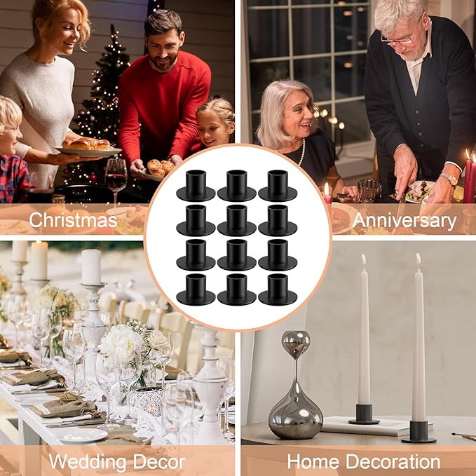 12 Pcs Black Candle Holders Bulk - Elegant Taper Candle Holders, Classic Candlestick Holders for Table Centerpiece, Festive Christmas Mantel Display or Sophisticated Home Decor