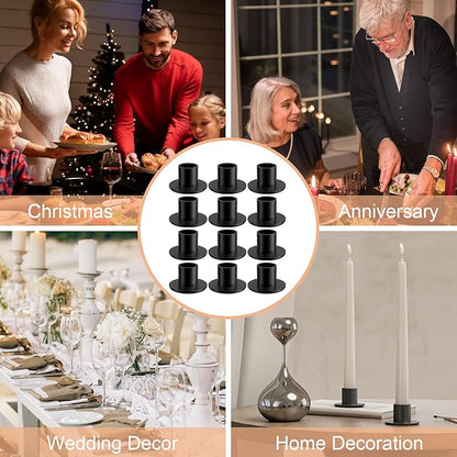 12 Pcs Black Candle Holders Bulk - Elegant Taper Candle Holders, Classic Candlestick Holders for Table Centerpiece, Festive Christmas Mantel Display or Sophisticated Home Decor
