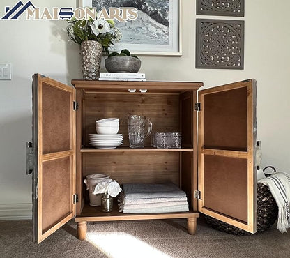 MAISON ARTS Accent Cabinet with 2 Doors and 1 Shelf, Silver Embossed Storage Cabinet with Solid Wood Frame, Holds Up to 245lbs, Elegant Furniture for Living Room or Entryway