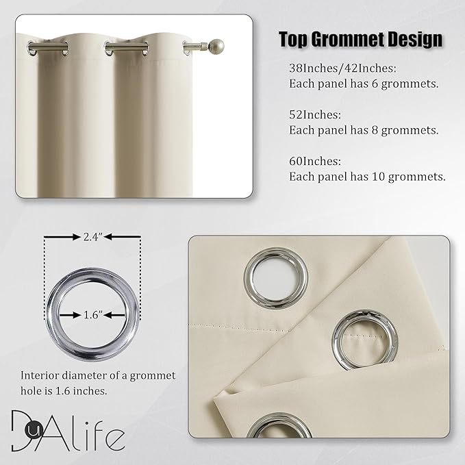 DUALIFE Buttercream Beige Curtains 63 Inch Length Blackout Window Drapes for Bedroom 2 Panel Sets Pair Grommet Top Room Darkening Winodw Curtain Panels for Living Room 52x63 Inches Long