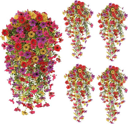 Artificial Fake Hanging Flowers Plants for Outdoor Fall Decoration, 4PCS UV Resistant Look Real Trailing Vines for Outside Home Planter Porch Patio Mums Autumn Decor (Multicolour)