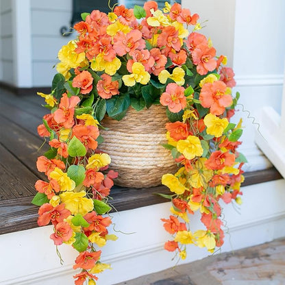 HyeFlora Hibiscus Fall Flowers Artificial Hanging Flowers Plants for Outdoors Autumn Decoration, 2pcs Silk Hibiscus Vines Realistic UV Resistant Faux Flowers for Outside Planters Yard Garden Home, Mix