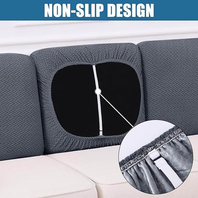 Smiry Waterproof Couch Cushion Covers, Stretch Jacquard Thick Sofa Cushion Covers, Washable Seat Slipcover Elastic Furniture Protector for Pets, Kid (Back Cover M, Grey)