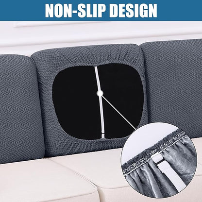 Smiry Waterproof Couch Cushion Covers, Stretch Jacquard Thick Sofa Cushion Covers, Washable Seat Slipcover Elastic Furniture Protector for Pets, Kid (Back Cover M, Grey)