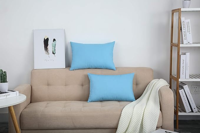 TangDepot Handmade Decorative Solid 100% Cotton Canvas Throw Pillow Covers/Pillow Shams, (12"x20", Sky Blue)