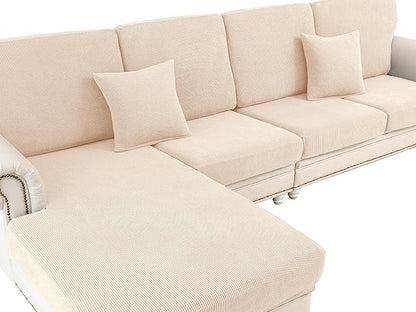 Couch Cushion Covers for Sectional Sofa L Shape Washable Separate Seat Chaise Couch Cover Stretch Sofa Slipcovers with 2 Pcs Pillowcases(2 Seater + 1 Chaise, Natural)