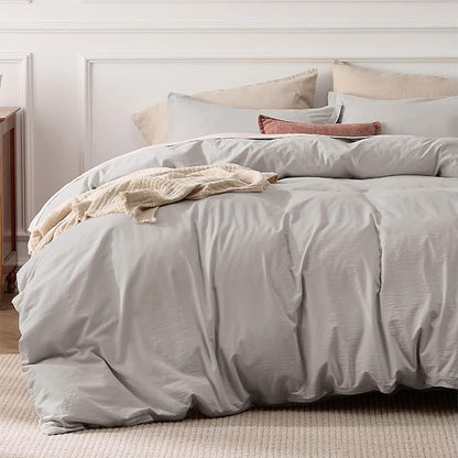 Bedsure 100% Stone Washed Cotton Duvet Cover King - Stone Color Minimalist Cotton Duvet Cover Linen Like for All Seasons - GentleSoft™ Plain Simple Bedding (King, 104"x90")