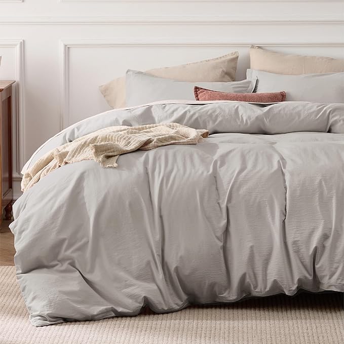 Bedsure 100% Stone Washed Cotton Duvet Cover Queen Size - Stone Color Minimalist Cotton Duvet Cover Linen Like for All Seasons - GentleSoft™ Plain Simple Bedding (Queen, 90"x90")