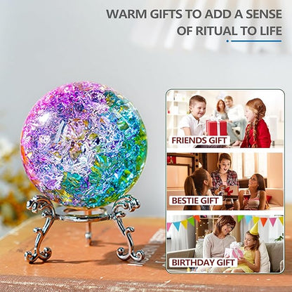 ZEERSHEE 60mm Colorful Ice Cracked Crystal Ball with Stand Decorative Glass Ball Paperweight for Home Wedding Office Christmas Decor