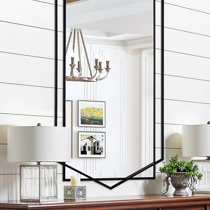 28"x 55" Decorative Mirror for Living Room with Hexagon and Rectangular Metal Frame, Entryway Mirror for Wall Decor, Vertical or Horizontal Hanging, Black