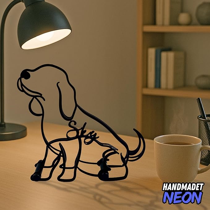 Personalized Beagle Dog Sitting Minimalist Sculpture, Custom Dogs Name Metal Desk Decor, Aesthetic Table Sign Gifts for Officer, Friends, Animal Lover, Kids, Mom, Dad
