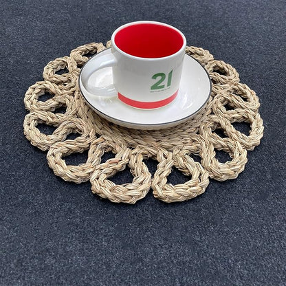 13.8" Set of 8 Round Seagrass Placemats | Boho Woven Rattan Table Mats | Farmhouse Wicker Spring Plate Chargers Like Water Hyacinth, Corn Husk for Wedding, Party, Christmas, Events