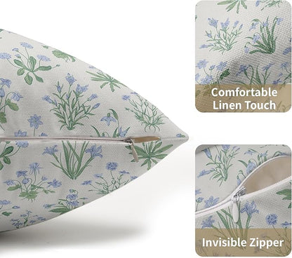 Sage Green Blue Block Print Pillow Covers 12x20 Set of 2 Decorations Vintage Floral Throw Pillow Covers Decor Cozy Soft Rustic Pillowcases Farmhouse Flower Printed for Sofa Bed Home Decorative