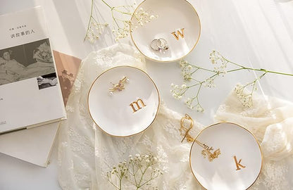 COLLECTIVE HOME - Ceramic Jewelry Tray, Decorative Trinket Dish for Rings Earrings Necklaces Bracelet Watch Keys, Birthday Mother's Day Christmas Gift for Women, 4.75", Glossy (d)