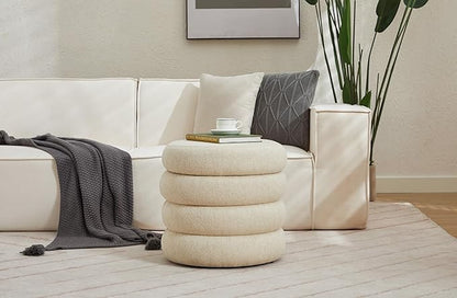 Flouki 20.1" Storage Ottoman Round, Vanity Stools for Bedroom, Linen Pouf Ottoman with Removable Lid, Modern Ottoman Stool for Girls Women, Foot Stool for Living Room, Beige