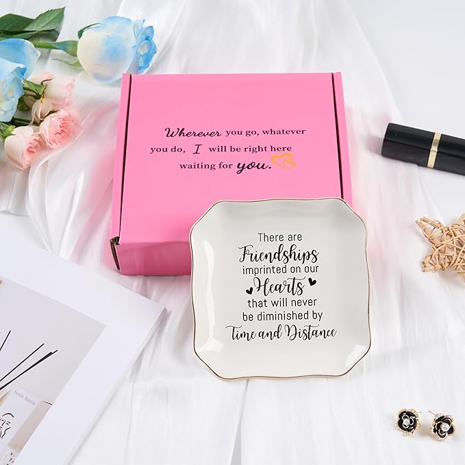 Friendship Gifts for Women Jewelry Dish Ring Trinket Tray - There Are Friendships Imprinted on Our Hearts... Unique Birthday Gift for Best Friends Christmas Valentine's Mother's Day