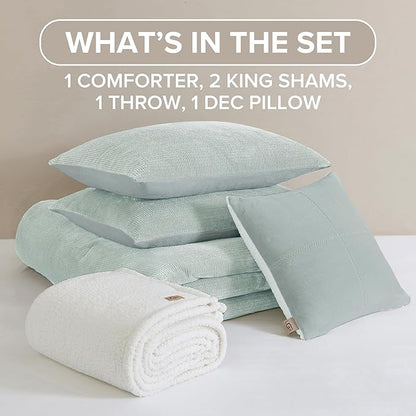 UGG Remina Comforter Set 5 Piece Bed in a Bag with Throw Blanket, Decorative Pillow, Shams, and Reversible Comforter Hypoallergenic Washable Luxury Fluffy Bedding Set, King, Blue Green Clear Creek