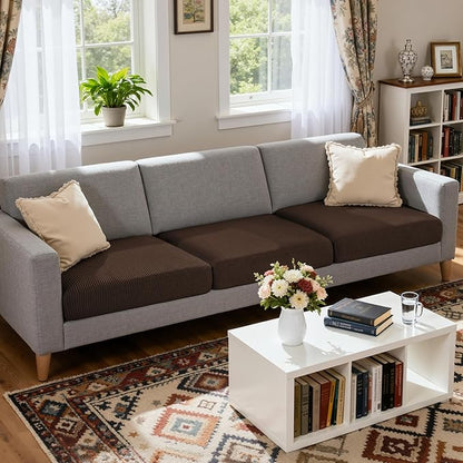 CHUN YI 3 Piece Couch Cushion Covers for XL-Sofa Seat Slipcovers Suitable with Spandex Jacquard Washable Fabric (3 Piece XL-Sofa Cushion Covers, Chocolate)