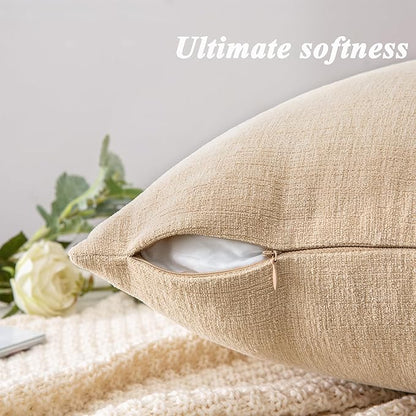 GAWAMAY Decorative Chenille Throw Pillow Covers 26x26 Inch Pack of 2, Soft Square Couch Pillow Cover for Sofa Cushion Living Room Bedroom Solid Dyed Oversized Pillowcases Beige 66x66cm (ONLY Covers)
