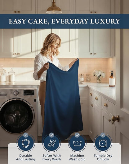LANE LINEN 100% Cotton Bed Sheets Twin Size - 1000 Thread Count, Long Staple Mercerized Cotton Bedding Sheets, Luxury Hotel Like Thick 15" Deep Pocket Sheets Set, Reinforced French Seams -Estate Blue