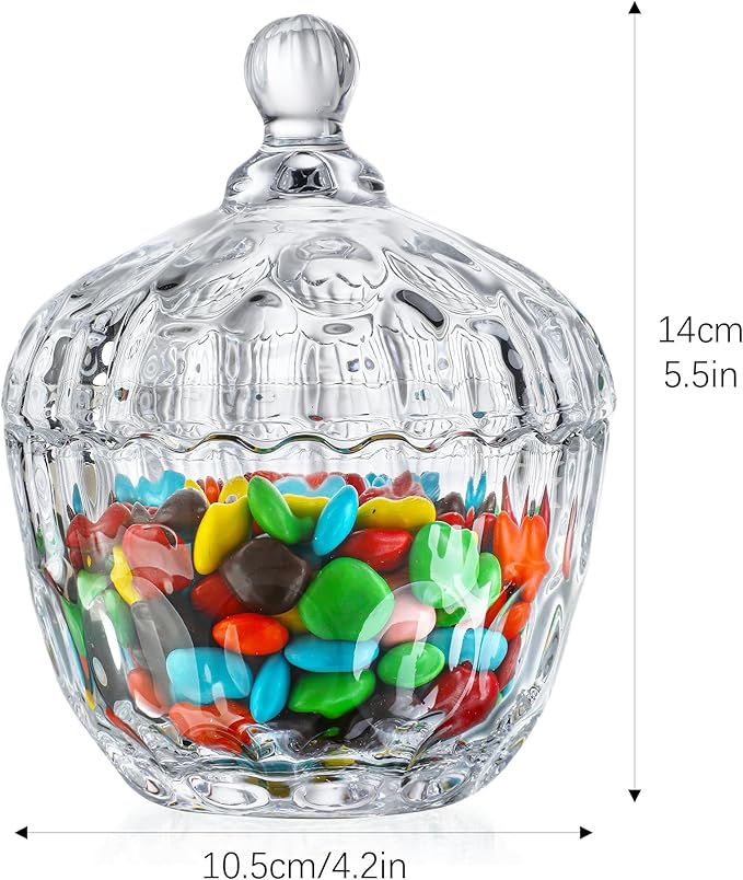 kanpura 11.5 oz Clear Glass Candy Dish with Lid Small Candy Jars with lid Glass Jar for Office Desk Wedding Party Buffet Christmas Decor