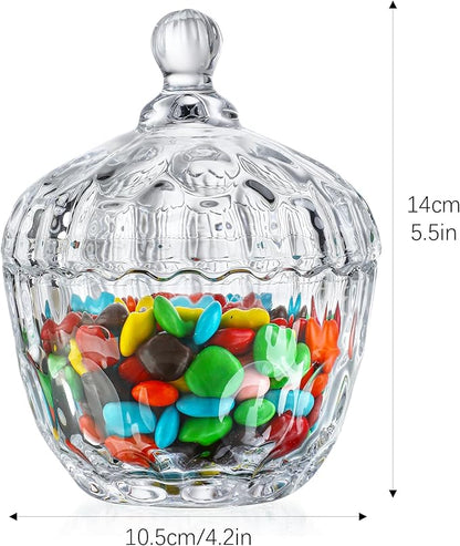 kanpura 11.5 oz Clear Glass Candy Dish with Lid Small Candy Jars with lid Glass Jar for Office Desk Wedding Party Buffet Christmas Decor