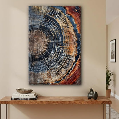IBHJSART Framed Tree Ring Canvas Wall Art Vintage Colorful Wood Stump Painting Prints Modern Minimalist Pictures Neutral Nature Rustic Farmhouse Decor Living Room Bedroom Bathroom Office