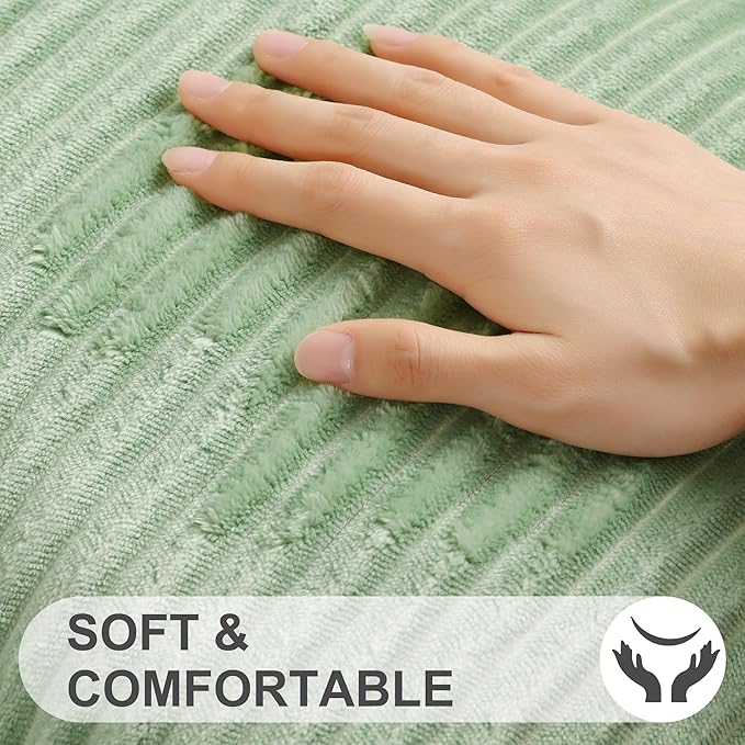 Simmore Decorative Spring Euro Sham Throw Pillow Covers 24x24 Set of 2, Soft Natural Plush Flannel Double-Sided Fluffy Couch Pillow Covers for Sofa Living Room, Sage Green