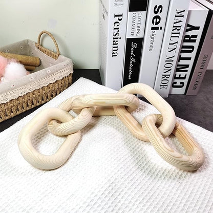 Wood Chain Link Decor, Shelf Decor Accents 5 Link Chain Boho Pine Wood Carved Modern Home Decor，for Farmhouse Living Room Bedroom Bookshelf Porch Coffee Table Decor(Wood Color)