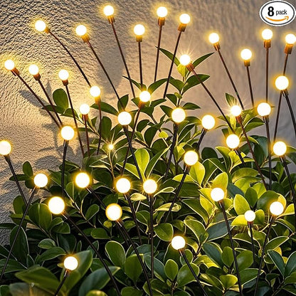 Solar Firefly Lights Outdoor, 8 Pack, Warm White, Swaying, Waterproof, Garden Decor for Yard Patio Pathway Lawn, Gardening Gifts