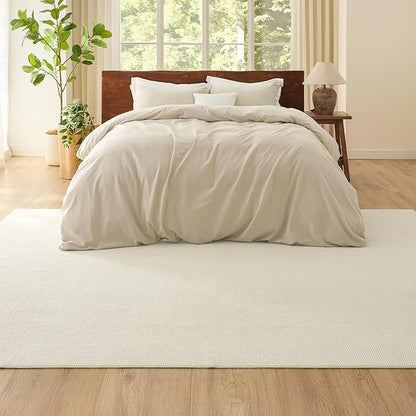 Bedsure 6x9 Faux Wool Area Rugs for Living Room, Machine Washable Carpet, Non-Slip Backing, Pet Friendly Throw Rug for Bedroom Dining Room, Linen