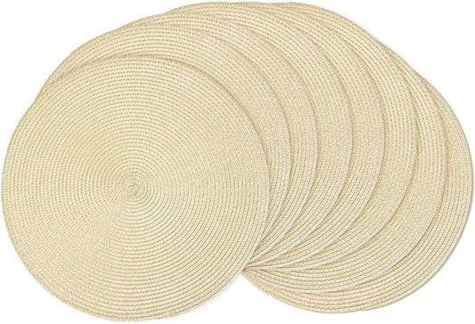 AHHFSMEI Round Braided Placemats 15 Inch Round Table Mats for Dining Tables Natural Woven Heat Resistant Place mats Set of 8 (Beige,8)