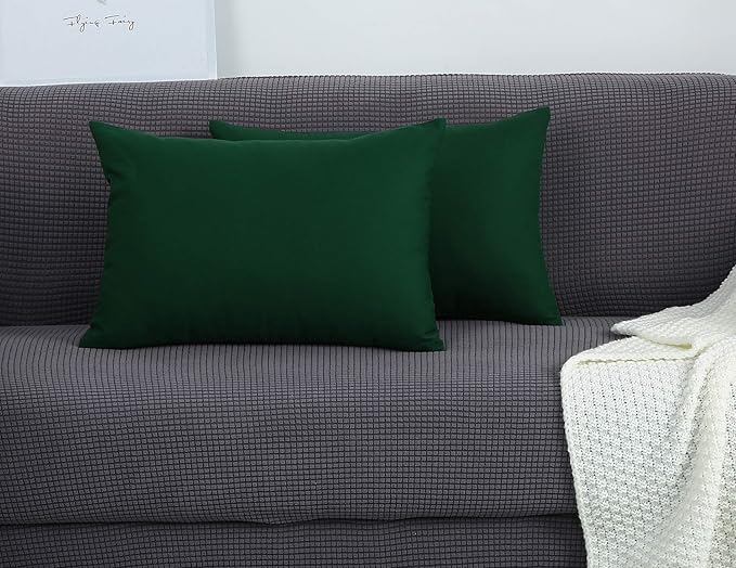 TangDepot Handmade Decorative Solid 100% Cotton Canvas Throw Pillow Covers/Pillow Shams, (12"x18", Deep Green)