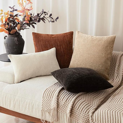 Foindtower Pack of 2 Soft Textured Chenille Throw Decorative Pillow Covers Square Accent Solid Cushion Cover Cozy Neutral Farmhouse Pillow Case for Couch Sofa Bedroom Living Room 22x22 Inch,Red Taupe