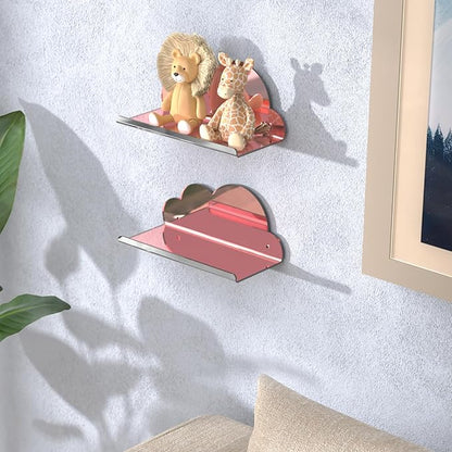 NiHome 2-Pack Rose Gold Mirror Finish Cloud-Shaped Acrylic Floating Shelves - Stylish Wall Decor for Bedrooms, Bathroom Vanity & More - Versatile Mirrored Shelves for Decorative Display and Storage