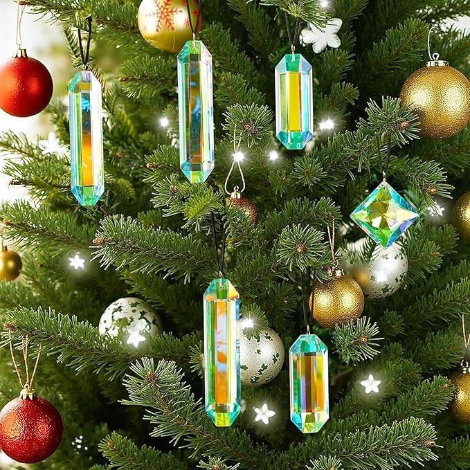 HDCRYSTALGIFTS 2PCS 5" Large Crystal Sun Catcher Prisms for Windows, AB Colored Hexagone Hanging Crystal Suncatchers, Rainbow Glass Ornaments for Christmas Tree,Home,Garden