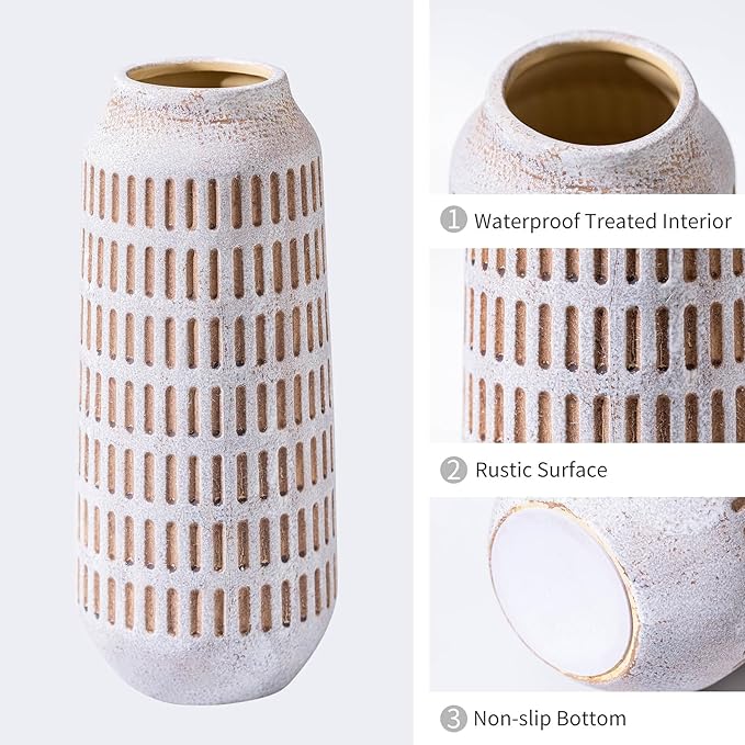 Rustic Ceramic Flower Vase, Terracotta Farmhouse Decorative Vintage Vases, Stone Clay Floral Vase, Concrete Grey Home Decor Vases for Living Room, Entryway, Kitchen, Bedroom, Bathroom Shelf 9.6 Inch