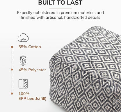 Anji Mountain 100% Handmade & Handcrafted Comfortable Home Décor Pouf Ottoman Footrest for Living Room, Bedroom, Nursery, Kidsroom, Patio Furniture - (22" x 22" x 16" - Charcoal)